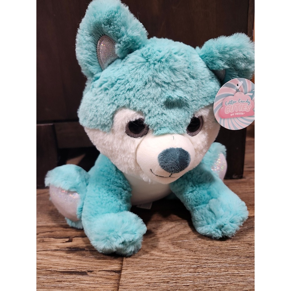 Fiesta Cotton Candy Cuties Aqua Blue Husky Dog Plush Glitter Accents A08708 10in